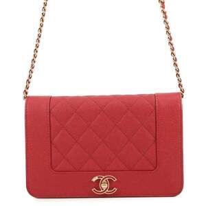 CHANEL Red Caviar Leather Logo Wallet